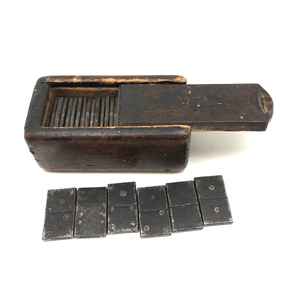 Very Unusual and Very Excellent 19th Century Folk Art Steel Dominoes in Original Custom Carved Box