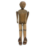 Sweet Old Carved Dancing Boy with Very Ernest Pyrographed Face, Dated 1912
