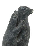 Mother Bear and Climbing Cub, Signed Inuit Stone Carving, 1969 (with Marble Base)