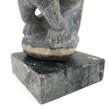 Mother Bear and Climbing Cub, Signed Inuit Stone Carving, 1969 (with Marble Base)