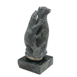 Mother Bear and Climbing Cub, Signed Inuit Stone Carving, 1969 (with Marble Base)