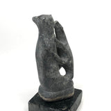 Mother Bear and Climbing Cub, Signed Inuit Stone Carving, 1969 (with Marble Base)