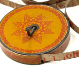 Antique Cloth Measuring Tape in Lovely Tin Litho Case with Winder