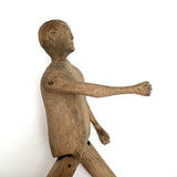 Sweet Old Carved Dancing Boy with Very Ernest Pyrographed Face, Dated 1912
