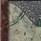 Green House in Snow, Favorite Ever Antique Folk Art Slate Painting with Wonderful Crusty Frame
