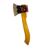Sweet Old Carved Toy Axe in Polychrome with Branch of Red Apples