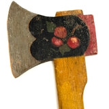 Sweet Old Carved Toy Axe in Polychrome with Branch of Red Apples