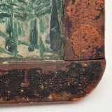 Green House in Snow, Favorite Ever Antique Folk Art Slate Painting with Wonderful Crusty Frame
