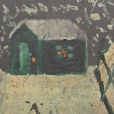 Green House in Snow, Favorite Ever Antique Folk Art Slate Painting with Wonderful Crusty Frame