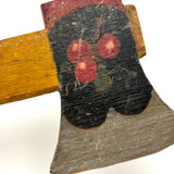 Sweet Old Carved Toy Axe in Polychrome with Branch of Red Apples