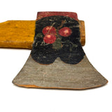 Sweet Old Carved Toy Axe in Polychrome with Branch of Red Apples
