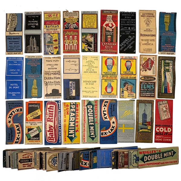 Large Collection of Old Match Book Covers, Mostly c. 1920s-40s