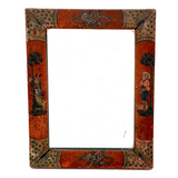 Heavy, Hand-painted Antique Folk Art Mirror with Figures, Quivers, Jointed Corners (and Worm Holes)