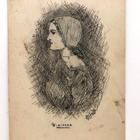 Winifred, Antique Hand-drawn Pen and Ink Postcard
