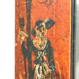Heavy, Hand-painted Antique Folk Art Mirror with Figures, Quivers, Jointed Corners (and Worm Holes)