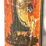 Heavy, Hand-painted Antique Folk Art Mirror with Figures, Quivers, Jointed Corners (and Worm Holes)