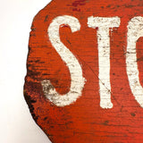 Slow + Stop! c 1940s Much Used Handmade Wooden Crossing Guard Sign