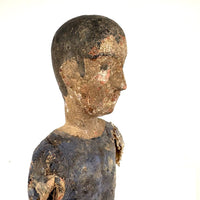 Tall, Spare Antique Santos Figure in Otherworldly Blue