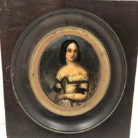 Gorgeous 19th C. Miniature Oil Portrait of Great Beauty, Continental