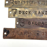Set of Five Twice Used, Type Pressed, Metal Label Plates from Ship