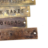 Set of Five Twice Used, Type Pressed, Metal Label Plates from Ship