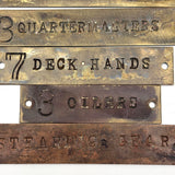Set of Five Twice Used, Type Pressed, Metal Label Plates from Ship
