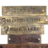 Set of Five Twice Used, Type Pressed, Metal Label Plates from Ship