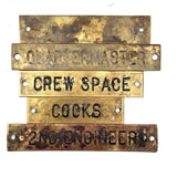 Set of Five Twice Used, Type Pressed, Metal Label Plates from Ship