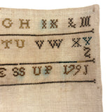 Salle Jessup, 1791 Small Alphabet Sampler with Staccato Rhythm