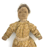 Much Loved Antique Straw Stuffed Doll with Painted Face and Gray Hair