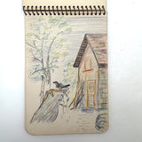 Building a Log Cabin and Observing the Environs, 1953 Spiral Bound Pocket Sketchbook