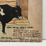 Work for the Night is Coming, Antique Hand-drawn Watercolor Postcard with Woman Milking Cow