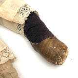 Much Loved Antique Straw Stuffed Doll with Painted Face and Gray Hair