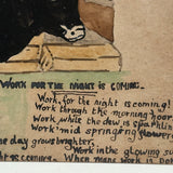 Work for the Night is Coming, Antique Hand-drawn Watercolor Postcard with Woman Milking Cow