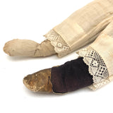 Much Loved Antique Straw Stuffed Doll with Painted Face and Gray Hair