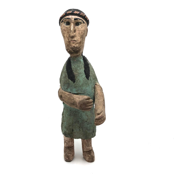 Wonderfully Inquitive Old Carved Guatemalan Folk Art Figure in Polychrome