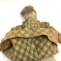 Much Loved Antique Straw Stuffed Doll with Painted Face and Gray Hair