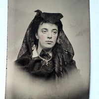 Woman in Mourning Dress, Hand-tinted Tintype, c. 1860s