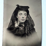 Woman in Mourning Dress, Hand-tinted Tintype, c. 1860s