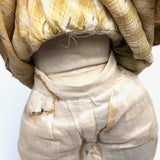 Much Loved Antique Straw Stuffed Doll with Painted Face and Gray Hair