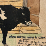 Work for the Night is Coming, Antique Hand-drawn Watercolor Postcard with Woman Milking Cow
