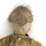 Much Loved Antique Straw Stuffed Doll with Painted Face and Gray Hair
