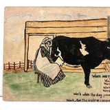 Work for the Night is Coming, Antique Hand-drawn Watercolor Postcard with Woman Milking Cow