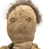 Much Loved Antique Straw Stuffed Doll with Painted Face and Gray Hair