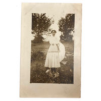 Curiously Posed Woman with Parasol and Raised Hand, Antique RPPC