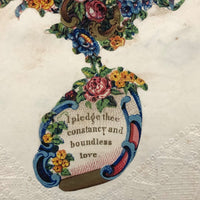 Poignant and Unusual Large 1840s Paper Lace Valentine with Mirror, Verse, and Original Envelope