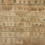 Alphabets in Blue with Wavering Lines and Many Extra Tries, Early 19th C. Practice Sampler