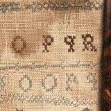 Alphabets in Blue with Wavering Lines and Many Extra Tries, Early 19th C. Practice Sampler