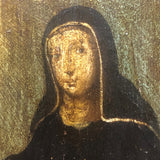 c. 18th Century Moody Spanish Painting of Santa Rita  on Wood Panel