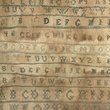 Alphabets in Blue with Wavering Lines and Many Extra Tries, Early 19th C. Practice Sampler
